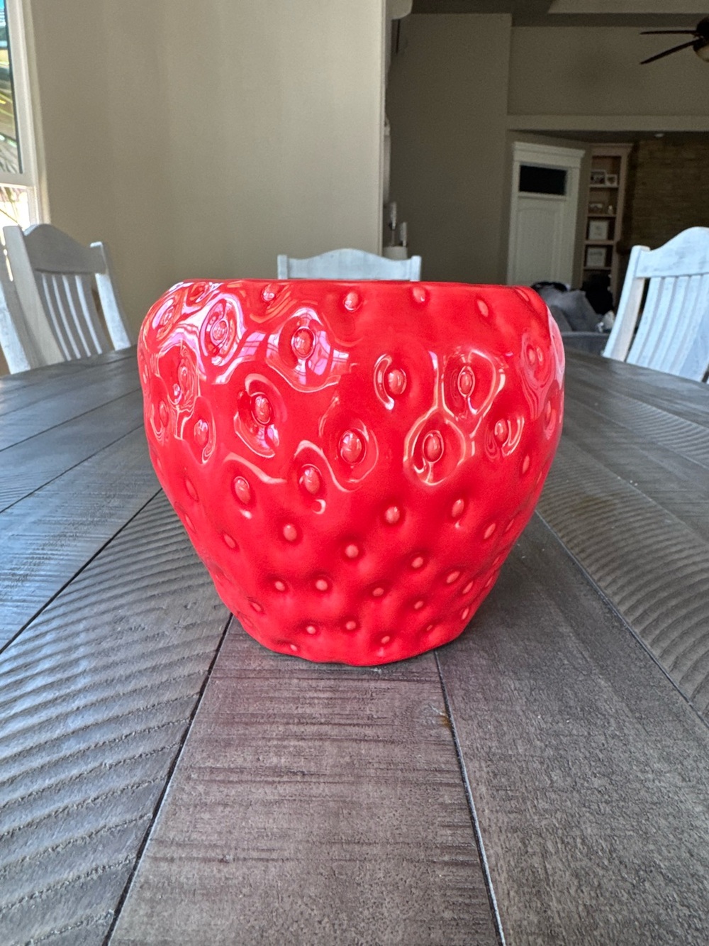 Red Ceramic Strawberry Orchid or Planter Pot - Picture 2 of 8